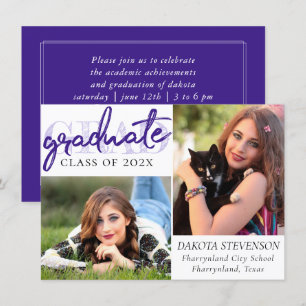 Graduate Purple Script   Chic Lavender 2 Photo Invitation