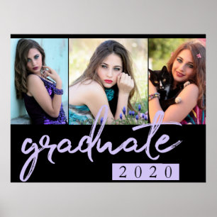 Graduate Purple Script   Lavender 3 Photo Keepsake Poster
