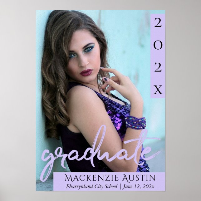 Graduate Purple Script | Lavender Photo Keepsake Poster (Front)