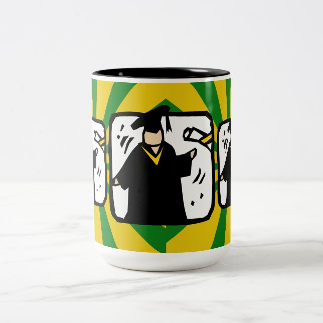 Graduate Receiving Diploma - Green & Gold Two-Tone Coffee Mug (Center)