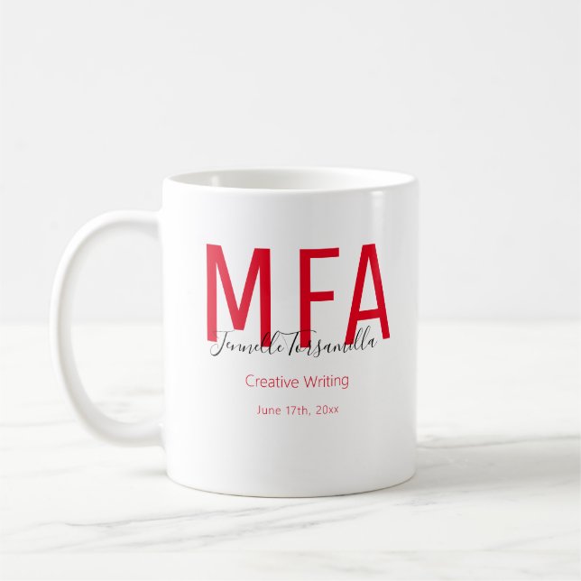 Graduate Red Black Date Name Degree MFA Coffee Mug (Left)