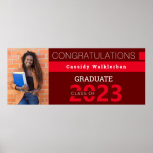 Graduate Red Burgundy Photo Graduation Poster