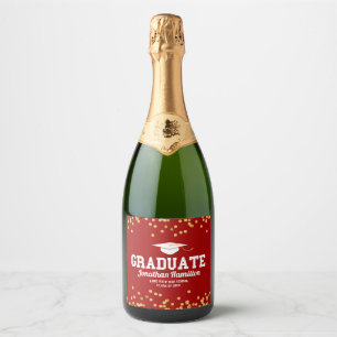 Graduate Red Gold Confetti Graduation Party Sparkling Wine Label