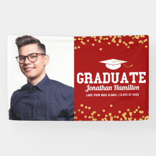 Graduate Red Gold Graduation Party Photo Banner