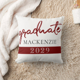 Graduate Red Script Dark Crimson Grad Keepsake Cushion