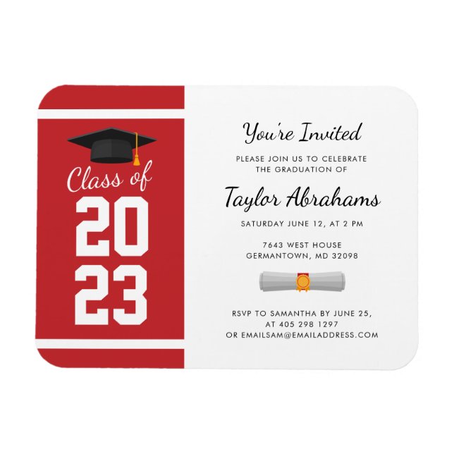 Graduate Red White Graduation 2024 Invitation Magnet (Horizontal)