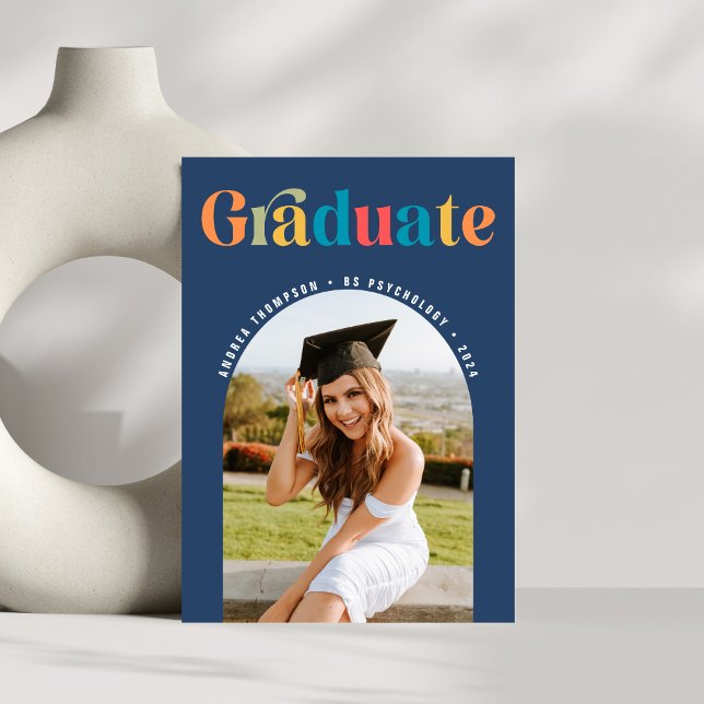 Graduate Retro Colourful Arch Photo Announcement (Creator Uploaded)