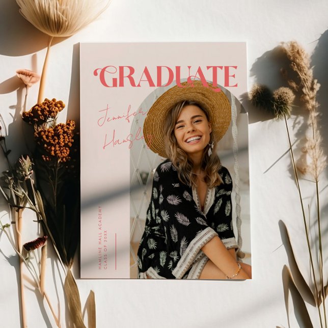 Graduate Retro Pink Arch Graduation  Announcement (Creator Uploaded)