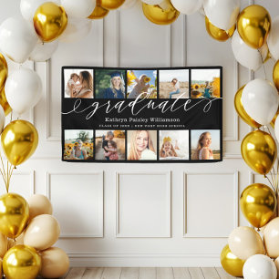Graduate Script 10 Photo Collage Black Graduation Banner