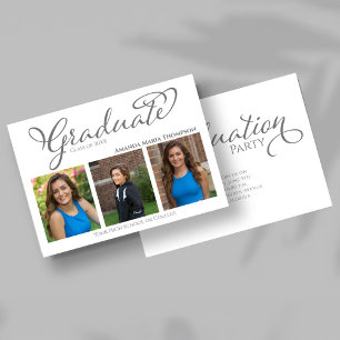 Graduate Script 3 Photo Graduation Announcement