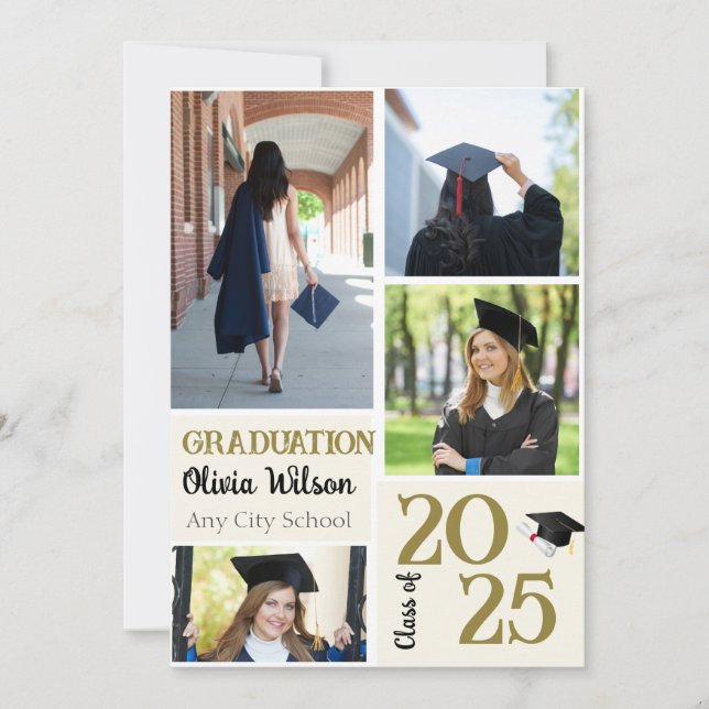 Graduate Script 4 Photos Graduation Announcement (Front)