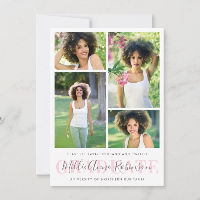 Graduate Script 4 Photos Graduation Announcement (Front)