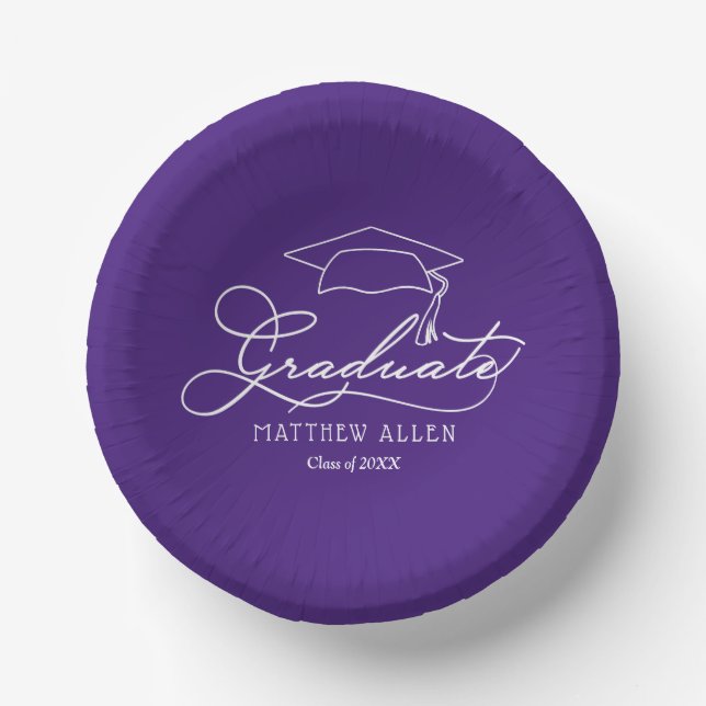 Graduate Script and Grad Cap on Purple Paper Plate (Front)
