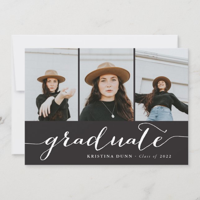 Graduate Script Black Photo Collage | Graduation Invitation (Front)