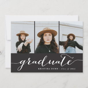 Graduate Script Black Photo Collage   Graduation Invitation