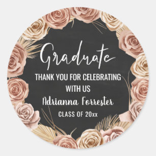 Graduate Script Boho Roses Wreath Chalkboard Classic Round Sticker
