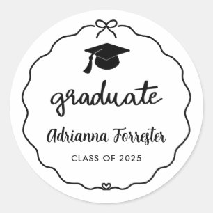 Graduate Script Cute Bow Graduate Hat   Thank You Classic Round Sticker