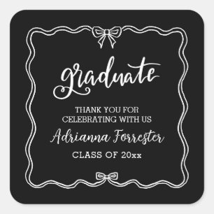 Graduate Script Cute Bow   Thank You Square Sticker