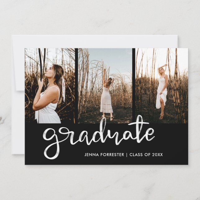 Graduate Script Elegant Black | Photo Invitation (Front)