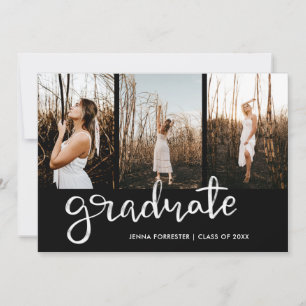 Graduate Script Elegant Black   Photo Invitation