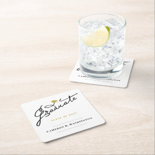 Graduate Script Grad Cap Simple Graduation Party Square Paper Coaster