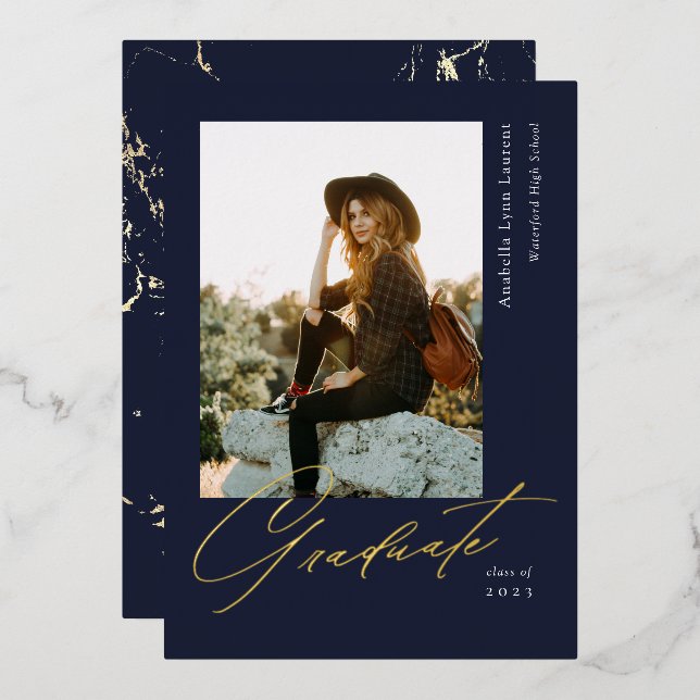Graduate Script Photo Foil Announcement  (Front/Back)