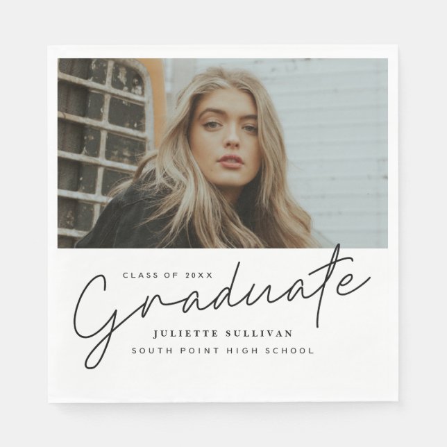 Graduate script photo graduation party napkin (Front)