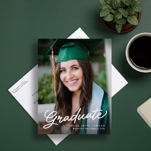 Graduate script simple modern photo graduation invitation postcard