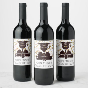 Graduate Silhouette Diploma And Confetti Wine Label
