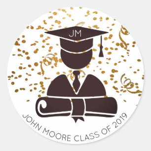 Graduate Silhouette Diploma Party Confetti Classic Round Sticker