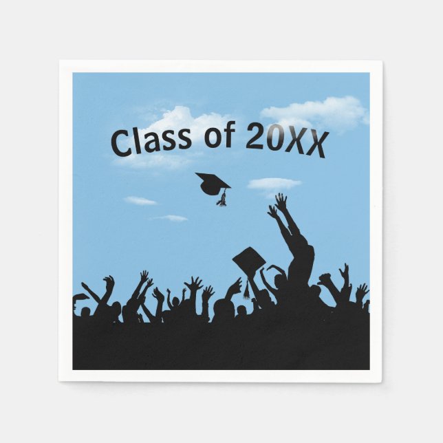 Graduate Silhouettes On Blue Sky Napkin (Front)