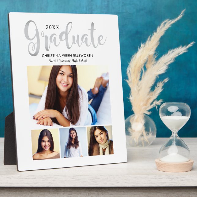 Graduate Silver 4 Photo Personalised Plaque (Side)