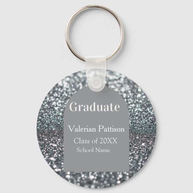 Graduate silver gray glitter arch shape name year key ring (Front)