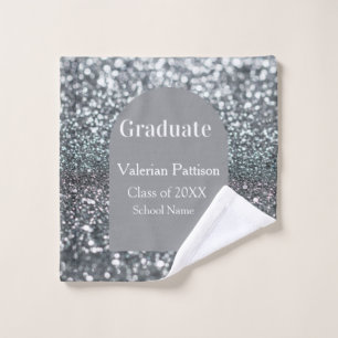 Graduate silver gray glitter arch shape name year wash cloth