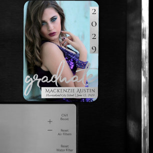 Graduate Silver Script Brush Grad Photo Keepsake Magnet