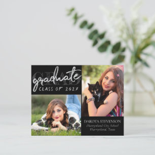 Graduate Silver Script   Grad Photo Thank You Postcard