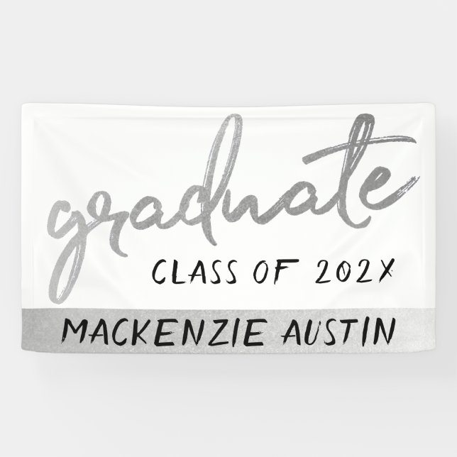 Graduate Silver Script | Trendy Faux Metallic Banner (Horizontal)