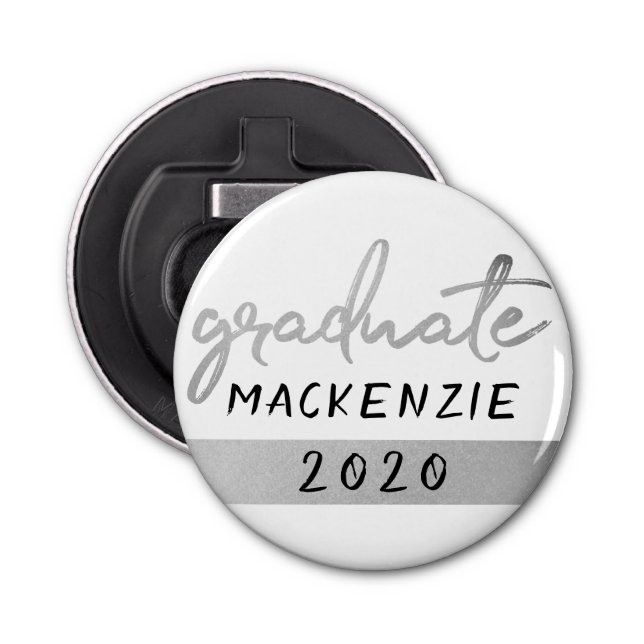 Graduate Silver Script | Trendy Faux Metallic Bottle Opener (Front)