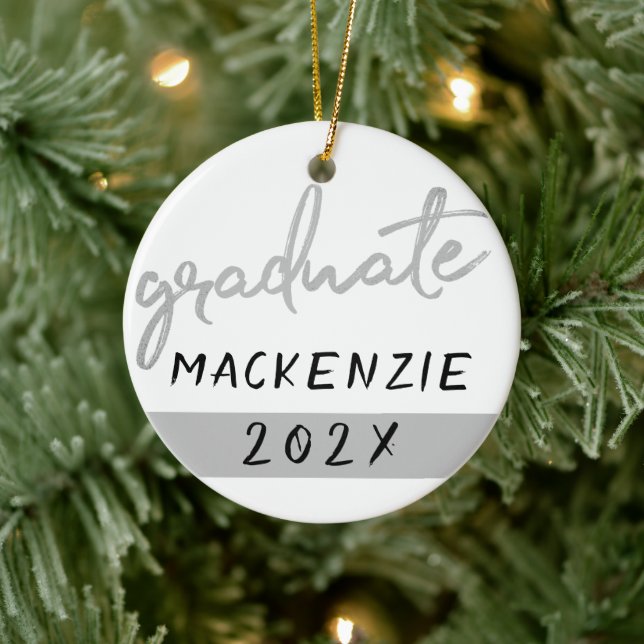 Graduate Silver Script | Trendy Faux Metallic Ceramic Tree Decoration (Tree)