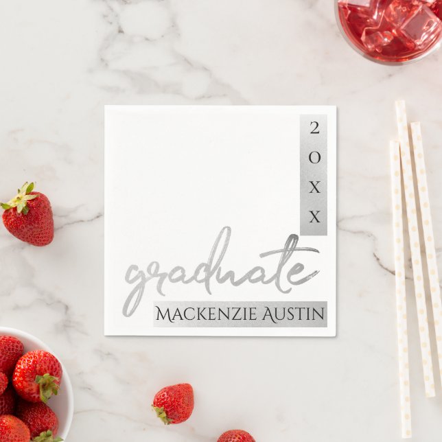 Graduate Silver Script | Trendy Faux Metallic Napkin (Insitu)