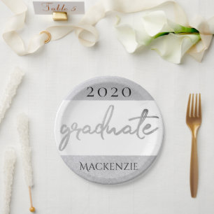 Graduate Silver Script   Trendy Faux Metallic Paper Plate
