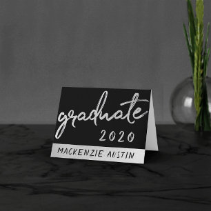 Graduate Silver Script Trendy Faux Metallic Thank You Card