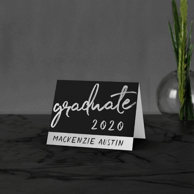 Graduate Silver Script | Trendy Faux Metallic Thank You Card (Creator Uploaded)