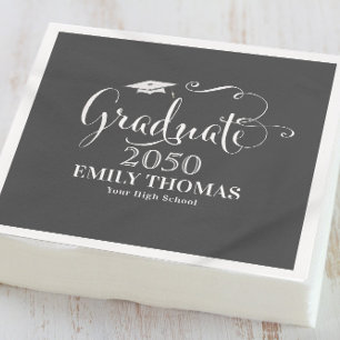Graduate Simple Black Calligraphy Typography Napkin
