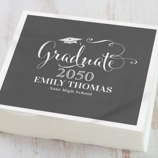 Graduate Simple Black Calligraphy Typography Napkin (Creator Uploaded)