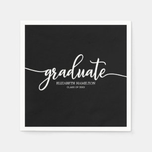 Graduate Simple Chic Calligraphy Graduation Black Napkin