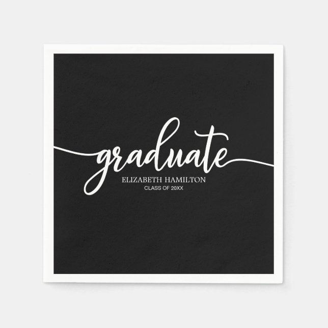Graduate Simple Chic Calligraphy Graduation Black Napkin (Front)