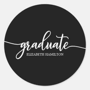 Graduate Simple Chic Calligraphy Graduation Classic Round Sticker