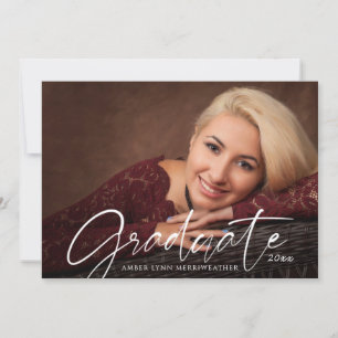 Graduate Simple Chic White Script Photo Party Invitation
