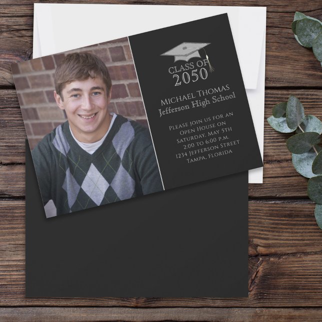 Graduate Simple Classic Photo Minimalist Black Invitation (Creator Uploaded)